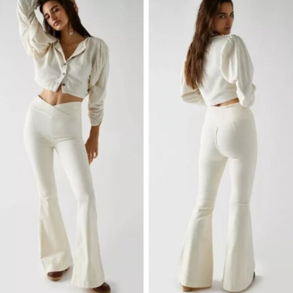 Free People Venice Beach Flare High Rise Jeans (NEW Women's Worn White Ivory) - Picture 5 of 5